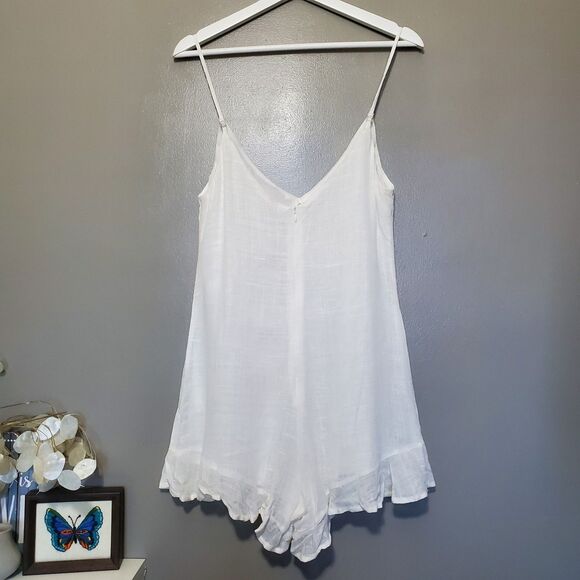 Indikah Romper Size Medium White Spaghetti Strap Cotton Blend By Angel Biba New - Picture 2 of 16